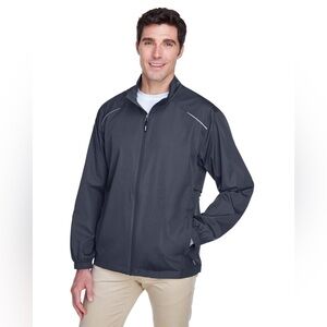 Water Resistant Windbreaker with Reflective Piping and Stand-Up Collar-Carbon